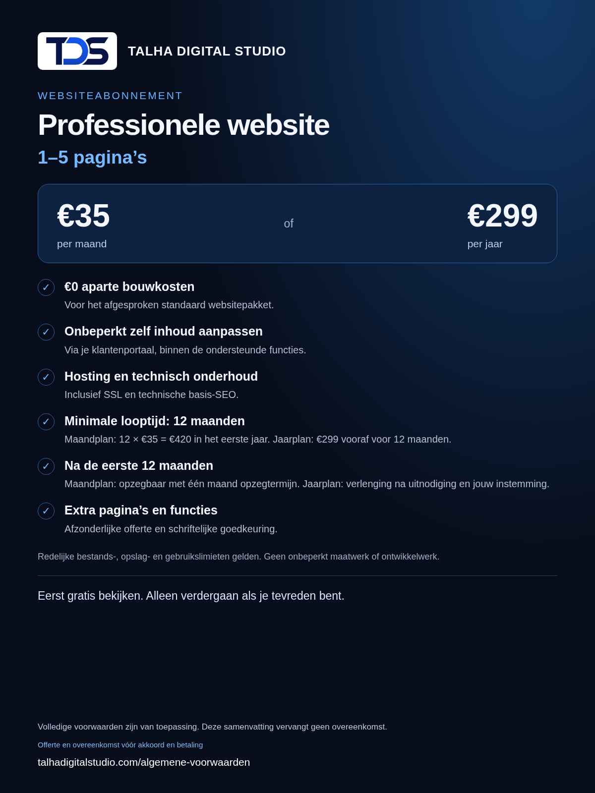 Samenvatting van het websiteabonnement; volledige tekst hieronder